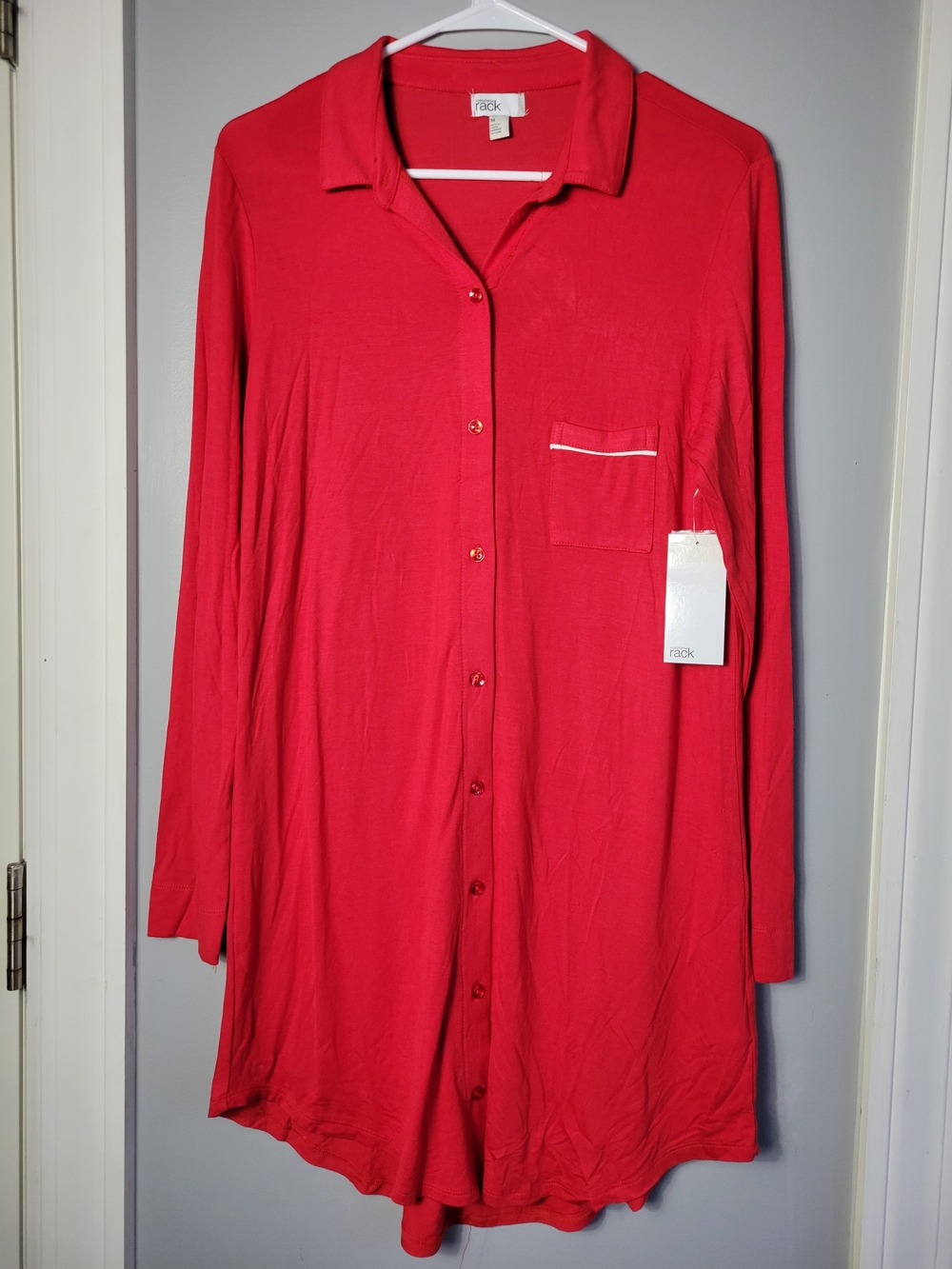 Rack Red Long-Sleeve Button-Front Sleep Shirt